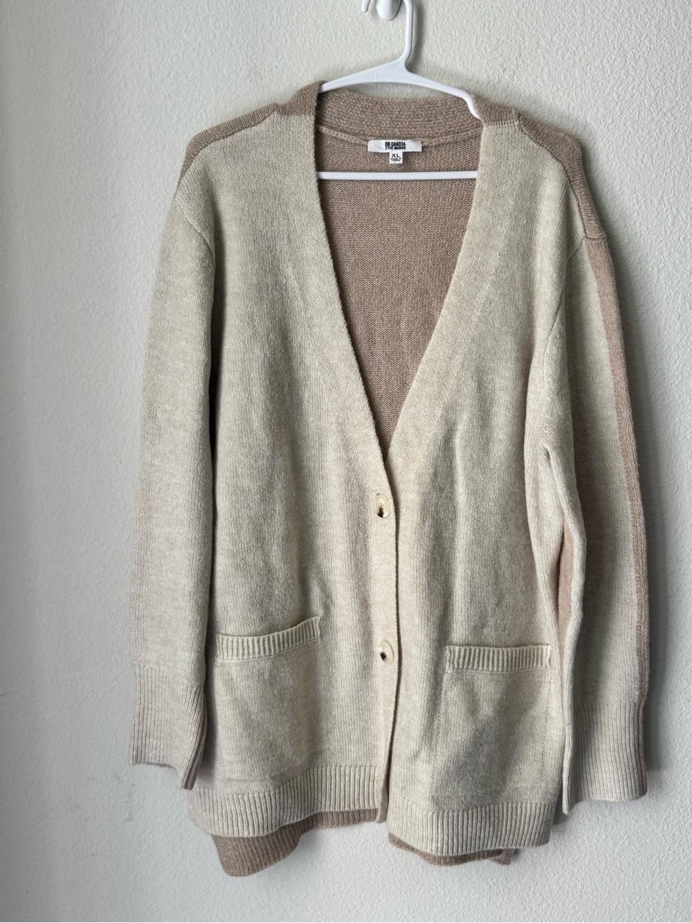 BB Dakota Cream and Beige Two-Tone V-Neck Cardigan